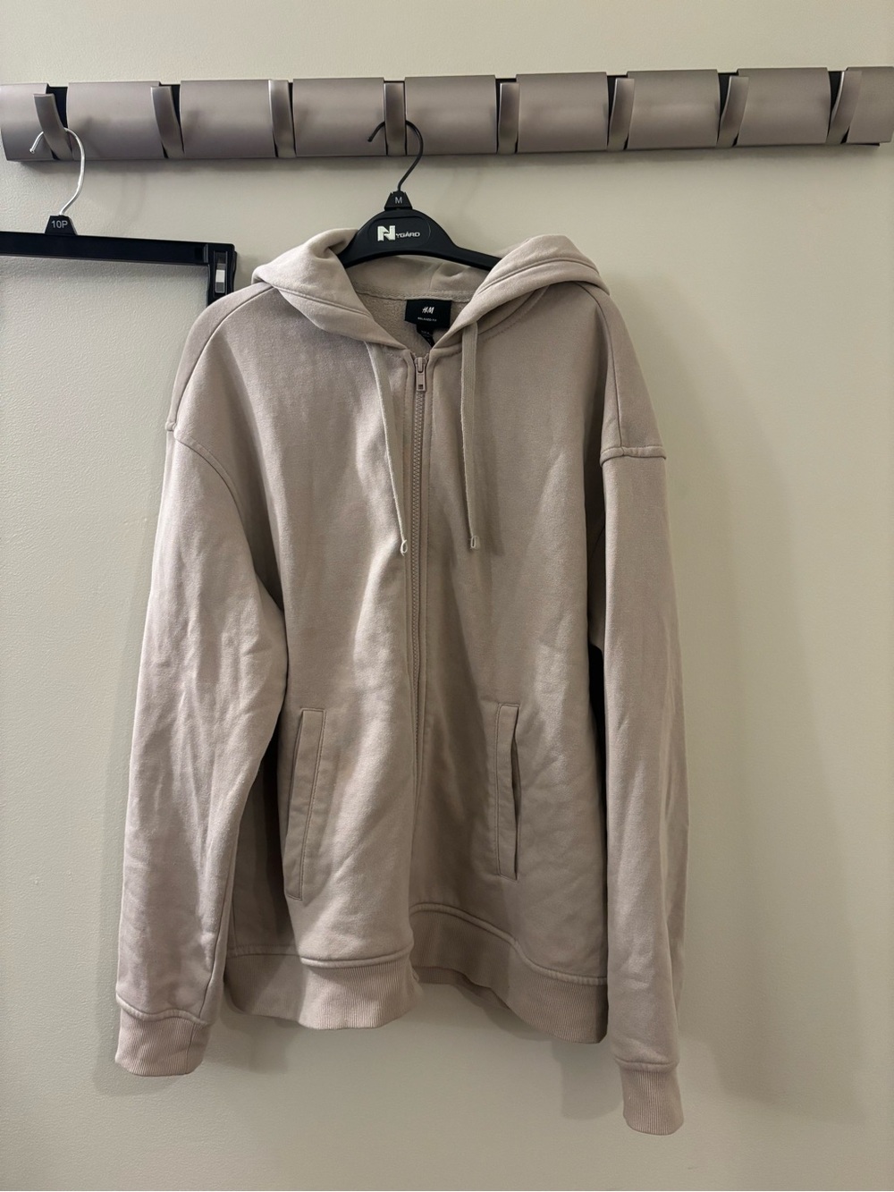 H&M Beige Relaxed-Fit Zip Hoodie